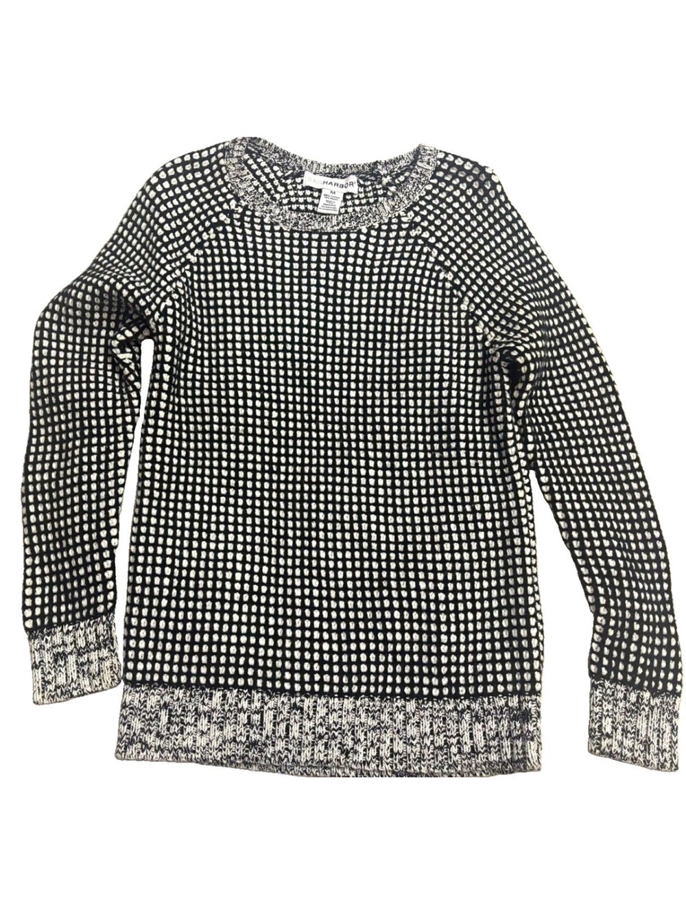 Sag Harbor Black and White Knit Crewneck Sweater